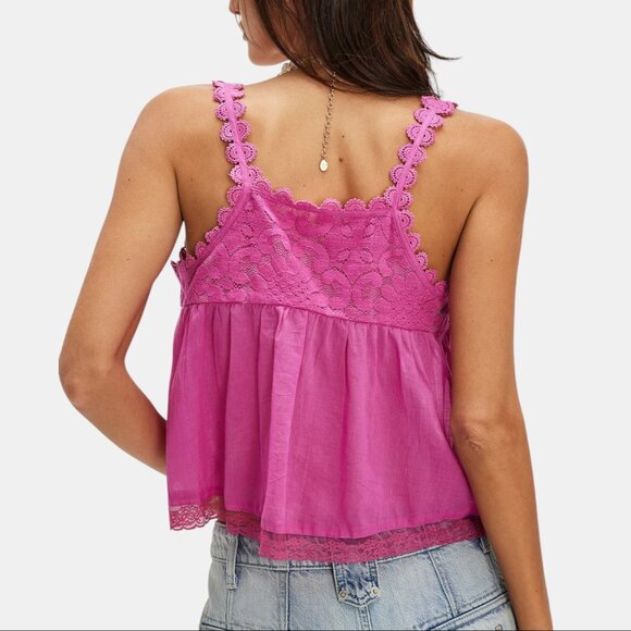 FREE PEOPLE STEVIE LACE TANK HIBISCUS PINK NWT SIZE XL - Picture 6 of 12